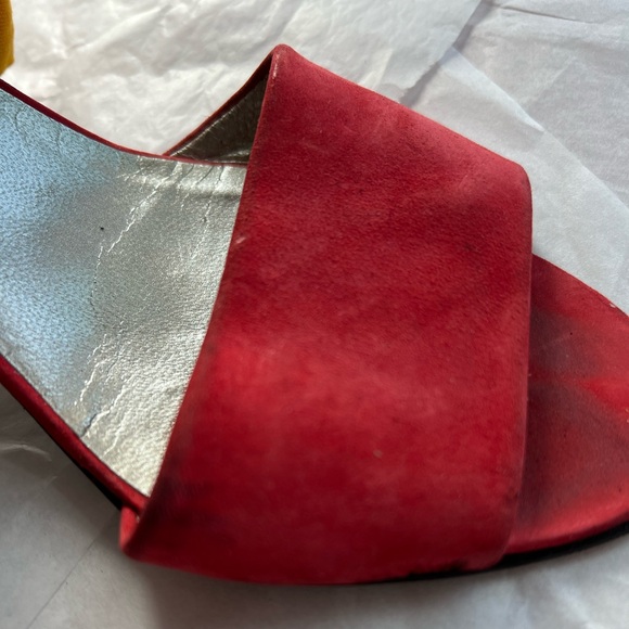 VTG 80s Xavier Denaud red suede heels scarf strap sz 8 Paris Made in Spain - Picture 10 of 14